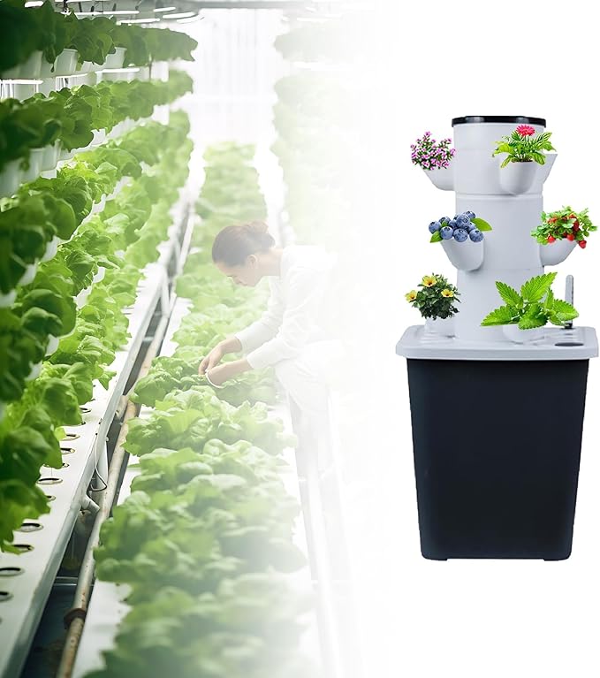 Aeroponic Tower Hydroponics Growing System Kit 30 Pods Indoor Vertical Garden Water Circulation Pump for Home Gardening(15holes)
