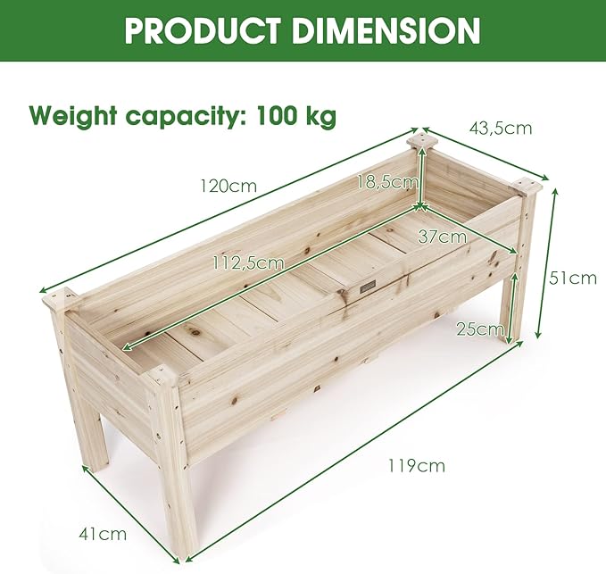 S AFSTAR Raised Garden Bed with Legs 47.5”x 17” x 20” Wood Elevated Planter Box with 5 Drainage Holes &amp Quick Assembly Rise Garden Bed Container for Backyard Patio Balcony Natural Color