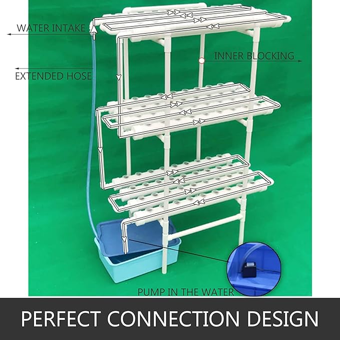DreamJoy 3 Layers 108 Plant Sites Hydroponic Site Grow Kit 12 Pipes Hydroponic Growing System Water Culture Garden Plant System for Leafy Vegetables Lettuce Herb Celery