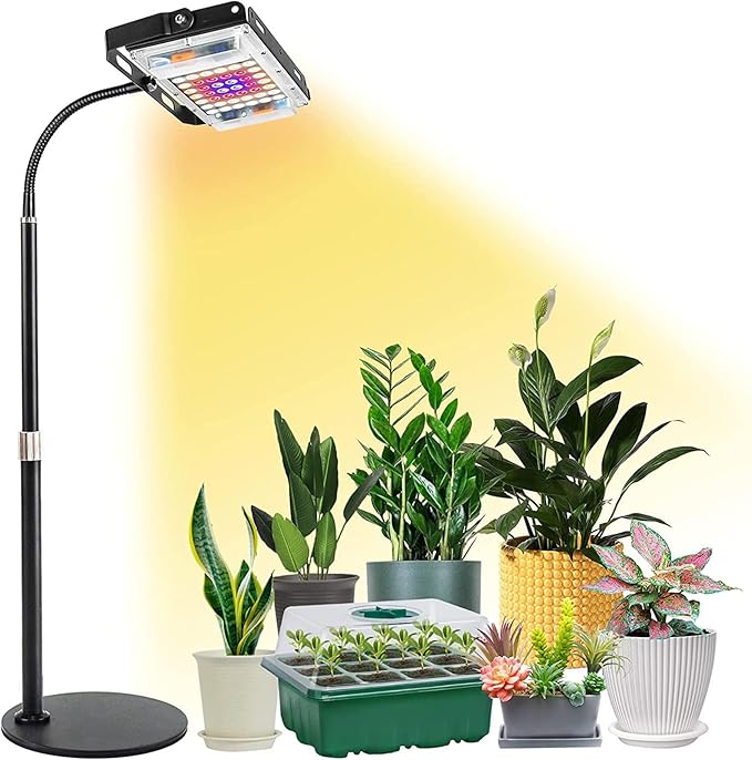 LED Plant Grow Light 48W Full Spectrum Growth Lamp 360 Adjustable Height Grow Lamp with Stand 3 Light Modes 6 Dimming Speeds for Indoor Plants (50leds)