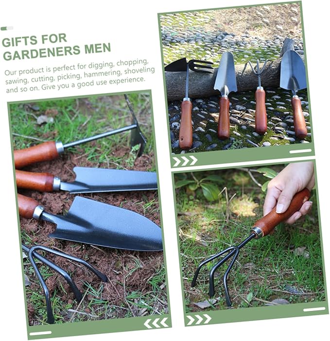 4pcs Gardening Tool Set with Small Trowel Narrow Spade Dual-Purpose Hoe Hand Rake Mini Hand Tools for Digging Planting and Weeding in Garden and Pot Use