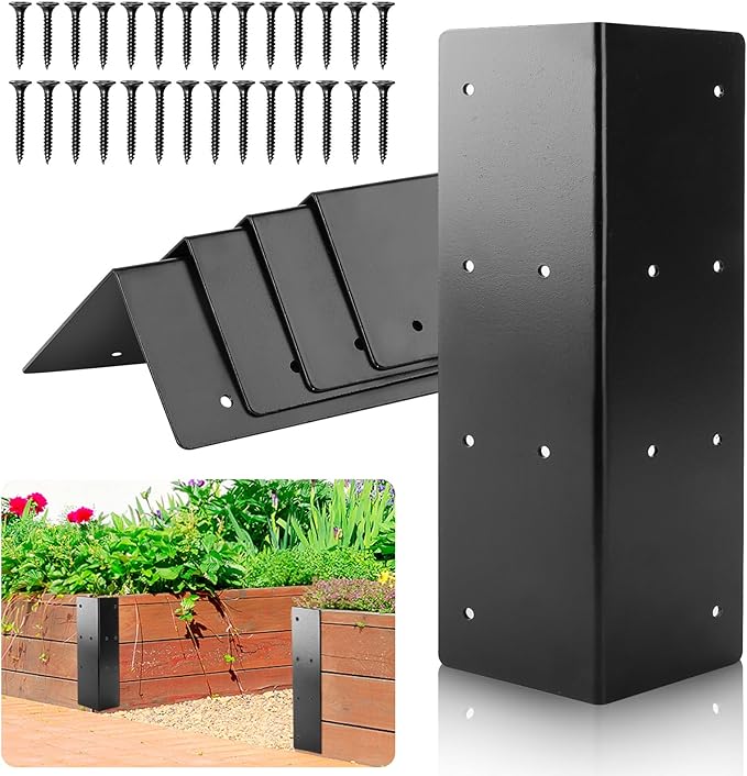 U0U 4 Pcak Raised Garden Bed Corner Brackets11 x 3 x 3 Metal Corner Brackets for WoodBlack Raised Bed Corners with Screws for Vegetable Flower Planter Garden (11 x 3 x 3)