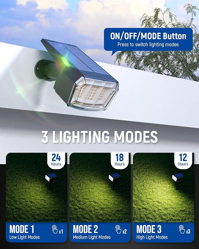 GIGALUMI Solar Spot Lights Outdoor Waterproof 6 Pack Warm White IP65 63 LED 3 Lighting Modes Spotlights for Garage Yard Garden House Pathway