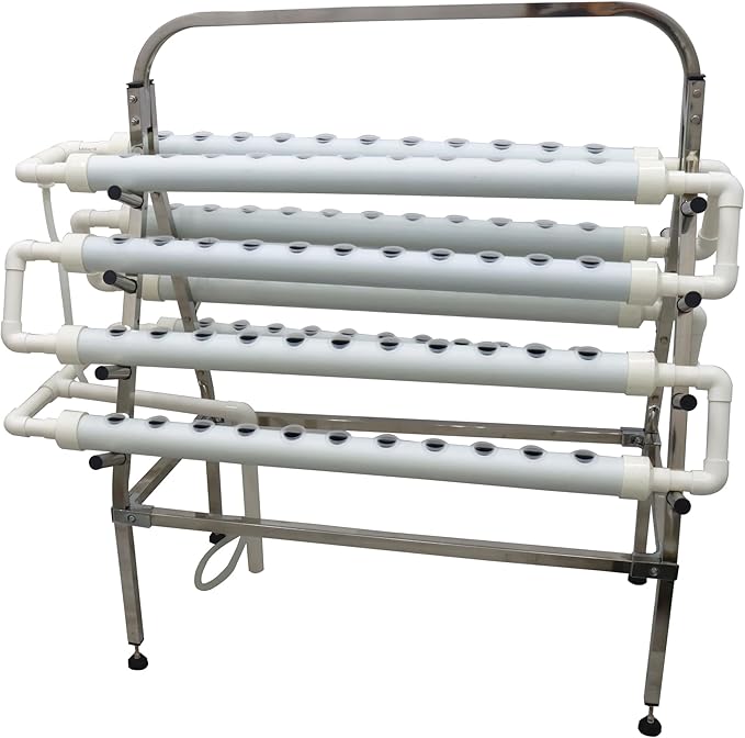 Hydroponic Growing System 88 Plant Site Hydroponics Gardening Grow Trapezoidal 8 Pipes Planting System Stainless Steel Holder with Planting Sponge and Hose for Vegetable Cultivation