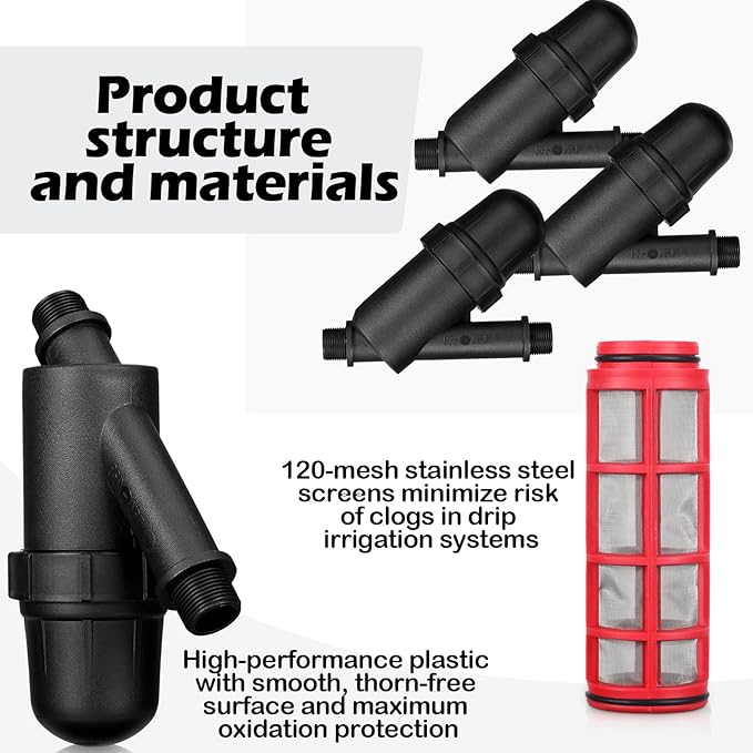 4 Pcs Drip Irrigation Inline Y Filter with Mesh Screen 3/4 x 3/4 Male Thread Connections Hydroponics Y Filter for Garden Greenhouse Agricultural Drip Sprinkler Irrigation