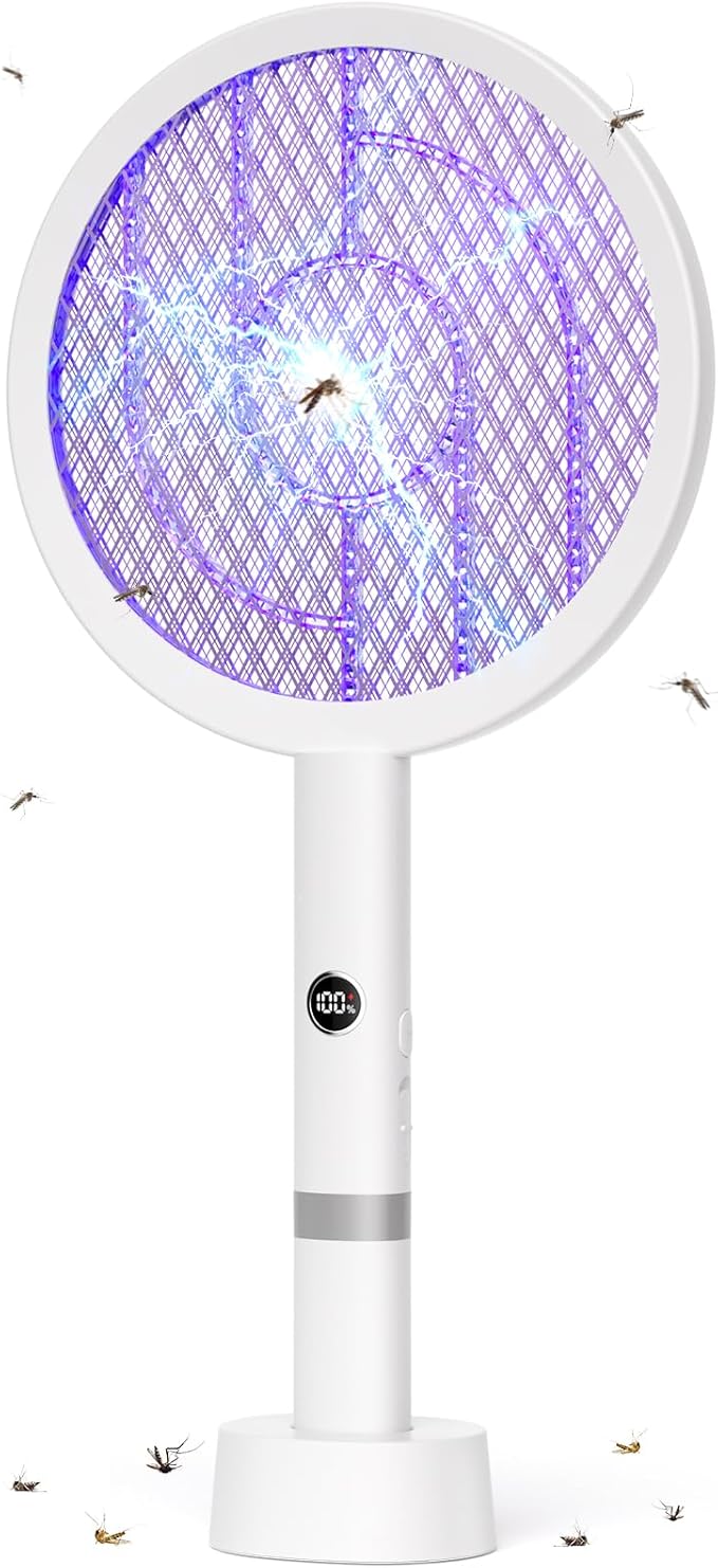 YISSVIC Electric Fly Swatter Bug Zapper Racket 4000V LED Screen Dual Modes Fly Zapper Rechargeable for Indoor Home Office Backyard Patio Camping