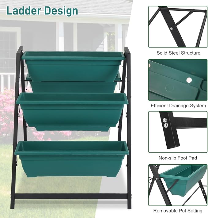 Raised Garden Planter Bed Tiered Planter Stand with 5 Boxes Vertical Raised Garden Bed for Herbs Flowers or Vegetables in Patio Balcony Indoor Outdoor