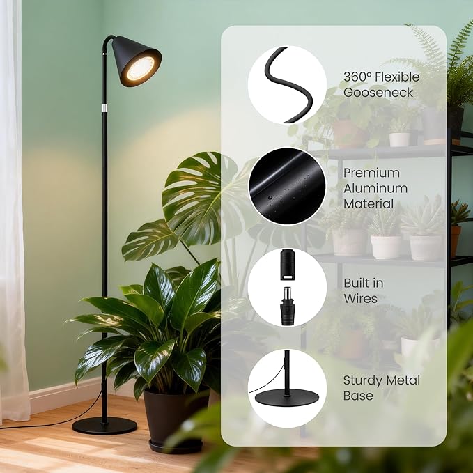 Grow Lights for Indoor Plants 20W Full Spectrum Growing 63in Adjustable Height Stand 4/8/12/16H Auto Cycle Timer 10 Levels Dimmable Remote Control Standing Grow Floor Lamp for Small to Tall Plant
