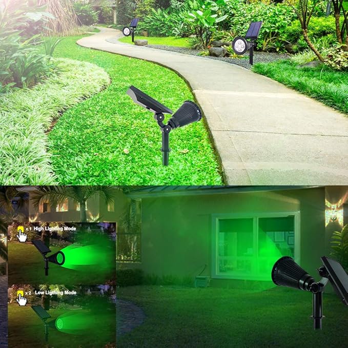 Clordeal Solar Lights Outdoor Waterproof 2 in 1 LED Landscape Lights 4 LED Solar Flag Pole Light Garden Pathway Yard Patio Lawn Decorative Lighting (Green)