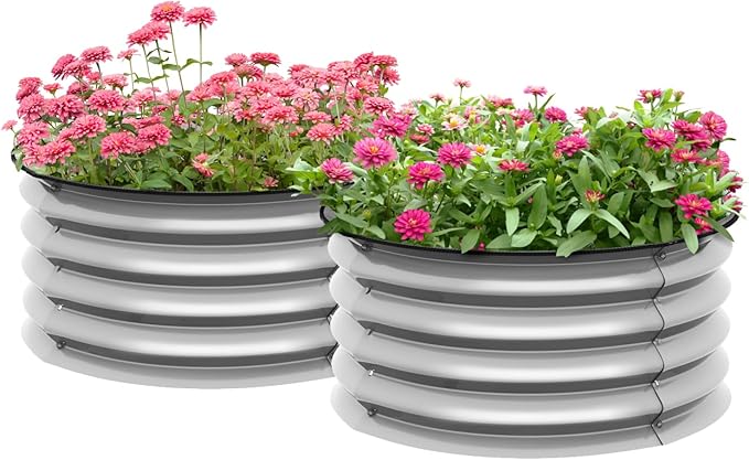 Galvanized Raised Garden Bed Set of 2 Silver - Grow Flowers Herbs Vegetables Outdoor Plants