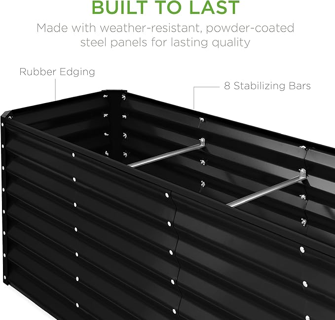 Best Choice Products 8x2x2ft Raised Outdoor Metal Garden Bed Deep Root Box Planter for Vegetables Flowers Herbs 240 Gallon Capacity 100% Non Toxic Materials - Black