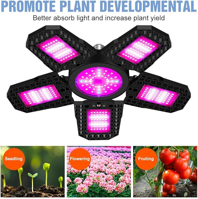 300W E27 Dimmable Full Spectrum LED Plant Light Foldable 90° Indoor Vertical Farming Lamp Sunlight UV/IR Spectrum 100-277V Greenhouse Potted Herbs Flowers Vegetables Hydroponic Seedling Filling Light