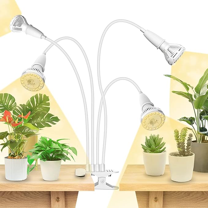 SANSI LED Grow Lights for Indoor Plants 600W Full Spectrum Clip-on Gooseneck40W Plant Light High PPFD Lifetime Free Bulbs Replacement White+Puck Grow Light 10W (150 Watt Equiv) 2-Head Grow Lamp