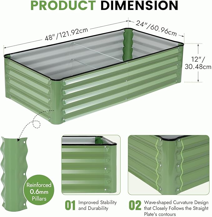 INNO STAGE Galvanized Raised Garden Bed Kits 4x2x1ft Metal Raised Garden Beds Outdoor Steel Raised Planter Bed with Gloves for Vegetables &amp Flowers Patio Ground Planter Box (Olive Green 2PCS)
