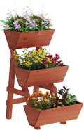 3-Tiers Wooden Raised Garden BedWood Planter Box for VegetableFlower RackFlower Pot StandsIndoor Outdoor Gardening Planting Beds (Brick red Small)