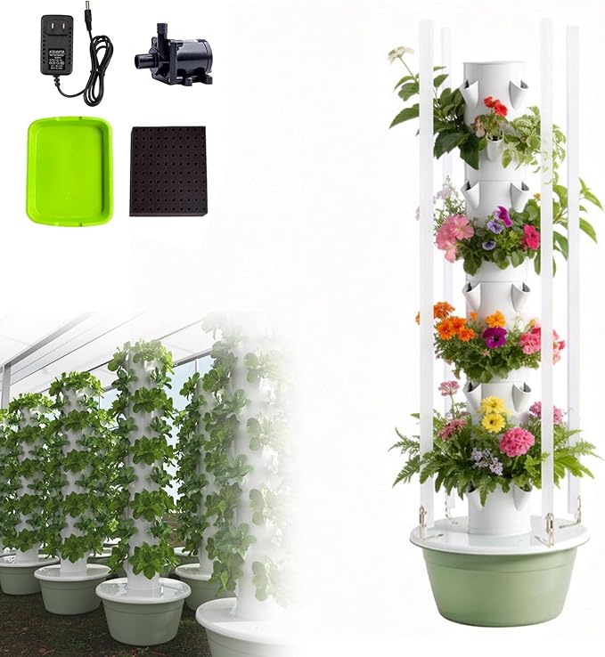 Indoor Hydroponics Growing System 9 Tier 36 Plants Smart Timing 30L Tank Tower Garden Growing System Save Water &amp Electricity for HerbsVegetablesFruitTomato Black-IndoorWithLEDLight