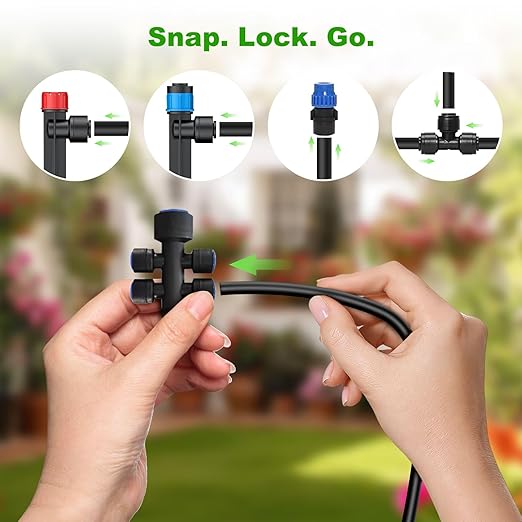 250FT Drip Irrigation System Kit New Quick-Connect Automatic Garden Watering Misting System for Greenhouse Yard Lawn Plant with 5/16 inch Hose 1/4 inch Distribution Tubing and Accessories