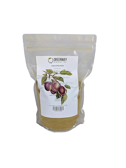 Greenway Biotech Inc. Chelated Iron EDTA 13% Fertilizer - 100% Water Soluble Micronutrient for Plants Lawns Hydroponics - Corrects Iron Chlorosis &amp Yellow Leaves - Made in USA - 5 Pounds