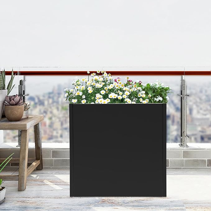 26 L x26 W x26 H Metal Flower Boxes Planter Boxes Outdoor Raised Garden Bed Indoor Outdoor Planting Bed Black Square Planter Box for Patios Lawn Yard Decor Storage