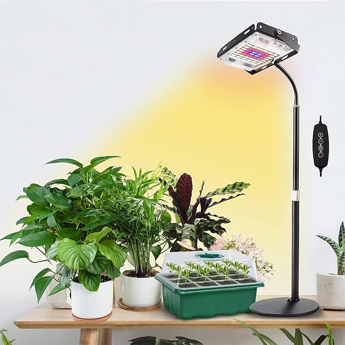 LED Plant Grow Light 48W Full Spectrum Growth Lamp 360 Adjustable Height Grow Lamp with Stand 3 Light Modes 6 Dimming Speeds for Indoor Plants (50leds)