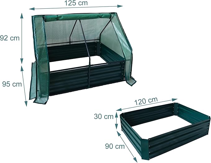 Relaxdays Raised Bed with Greenhouse for Flowers Plants and Vegetables H x W x D: 92 x 125 x 95 cm Garden Plant Bed Green