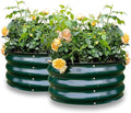 GARDMAX 2 Pack 2x2x1FT Galvanized Round Raised Garden Bed Kit Metal Planter Boxes Outdoor with Easy Assembly Large Garden Bed for Vegetables Fruits Flower Herbs Dark Green