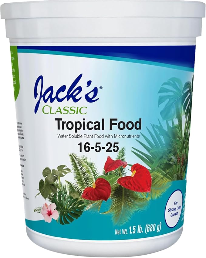 Jack's Classic 16-5-25 Tropical Food Water-Soluble Fertilizer with Micronutrients for Strong Lush Growth 1.5lbs