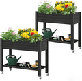 YITAHOME 43.3x17.7x34 in Elevated Garden Bed 2pcs Outdoor Plastic Planter Box with Wheels Legs Drain Plug and Storage Shelf for Plants Vegetables Flowers Herbs Black
