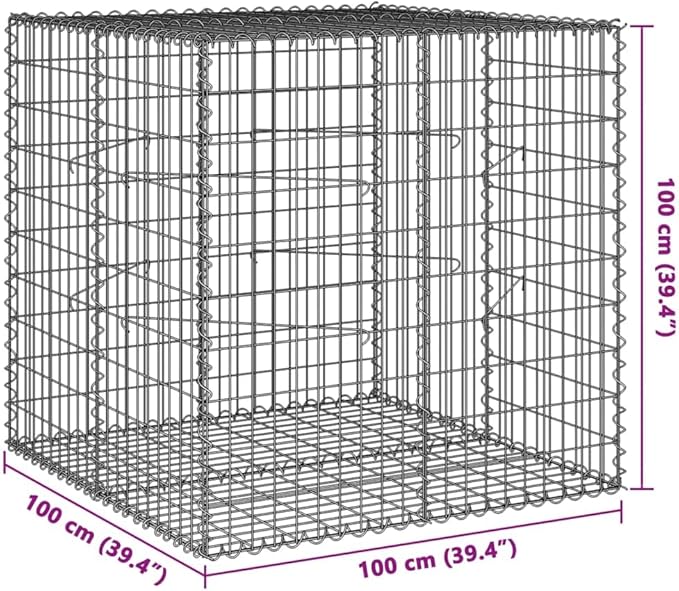 Galvanized Iron Gabion Basket with Cover 39.4x39.4x39.4 Metal Raised Garden Bed Outdoor Planter Box for Landscaping Flower Beds Patio Planters