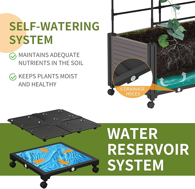 Raised Garden Bed Planter Box with Trellis 72.8'' Tomato Planters for Climbing Plants Vegetable Vine Flowers Outdoor Patio Tomato Cage Self Watering Planter with Wheels