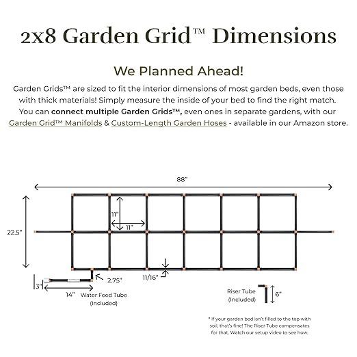 Garden Grid Watering System | Raised Garden Bed Drip Irrigation System – But Better | Pre-Assembled Waters Every Plant Evenly 2-Minute Setup | Square Foot Gardening Grid | US-Made (Cornerless 2x8)