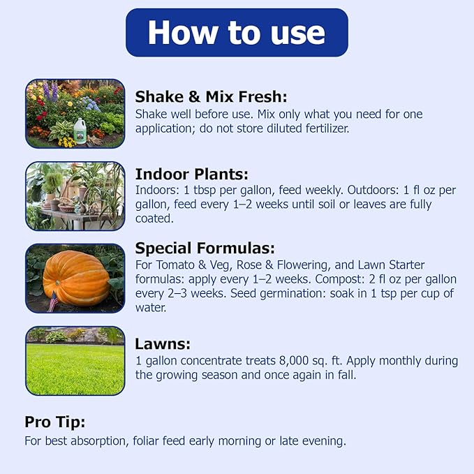Neptune’s Harvest Seaweed Plant Food (0-0-1) - Multi-Purpose Seaweed Organic Liquid Fertilizer - Indoor &amp Outdoor Plant Fertilizer for Lawns Gardens Vegetables &amp Flowers (Gallon)