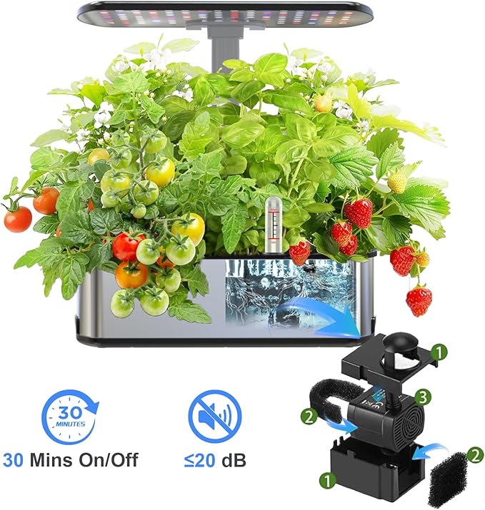 Hydroponics Growing Systems KitSmart Indoor Herbs GardenBHTNYOO/12 Pods 5L Capacity Planting Pots with LED Growth Lights and Intelligent Water PumpTimer
