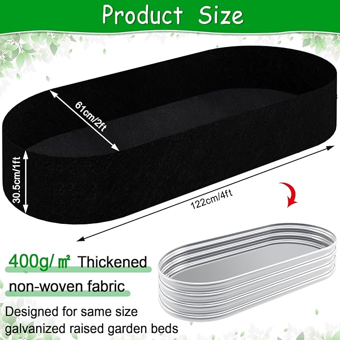 2mm Thick Fabric Garden Grow Bed Bags 4x2x1 Ft Liners Designed For Outdoor Metal Raised Garden Beds 60 Gallon Capacity Oval Large Vegetable Growing Boxes