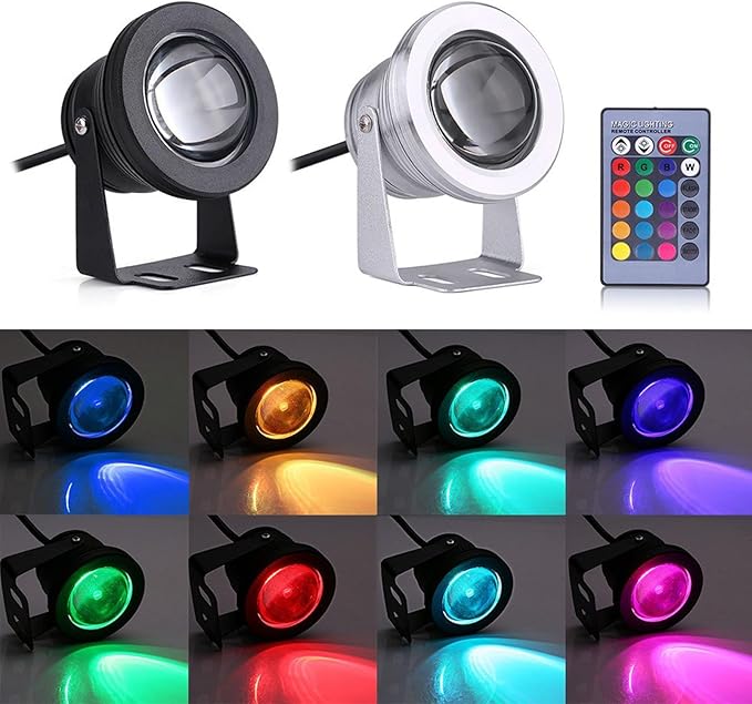 Underwater Mains Pond Lights IP68 Waterproof LED Lights Pond Lights with Remote Controller10W Multicolor LED Waterproof Lamp for Aquarium Pond(White2PCS 10W(AC85-265V))