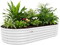 A ANLEOLIFE 8X4X1.5 ft Galvanized Raised Garden Beds Outdoor Oval Large Metal Planter Box for Planting Vegetables Flowers Herb Anti-Rust &amp Easy-Setup Antique White