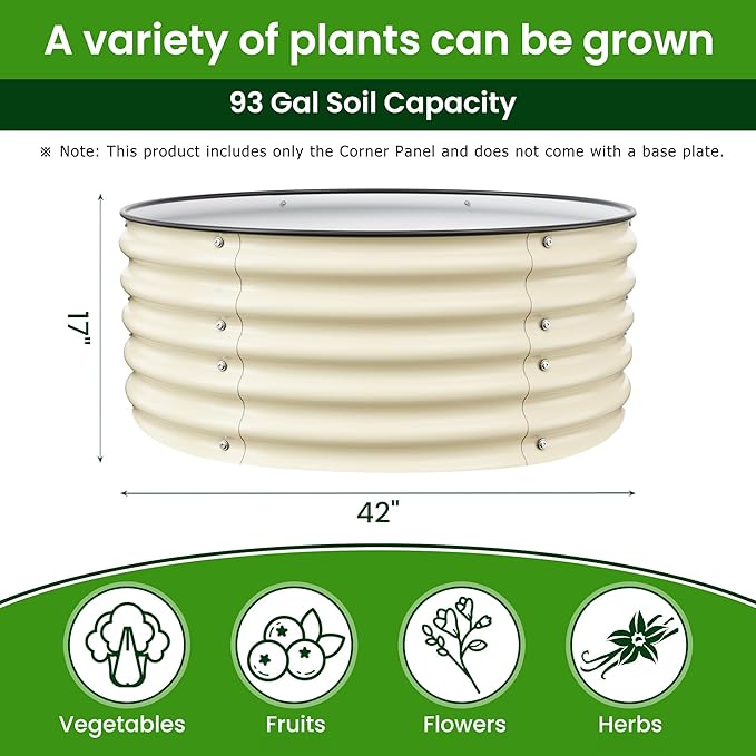17'' Tall Round Raised Garden Bed Kit Outdoor Zinc-Aluminum-Magnesium Metal Flower Beds Stainless Steel Patio Ground Planter for Planting Vegetables (Ivory)