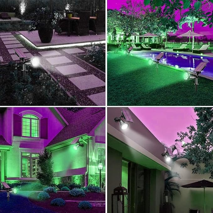 Solar Landscape Lights 7 LED Solar Spotlights 2 in 1 Security Light Solar Lights Outdoor Waterproof for TreePatioYard (Green)
