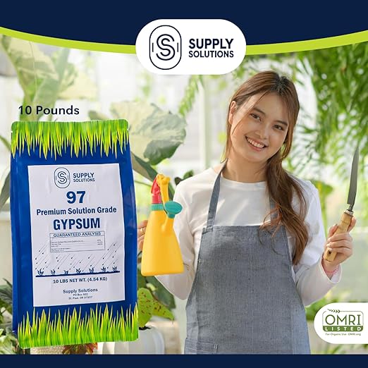 Supply Solutions Premium 97 Solution Grade Gypsum - Fast Acting Gypsum for Soil - Organic Calcium Sulfate Dihydrate - Gypsum Powder for Root Growth Lawns Mushroom Cultivation (10lbs)