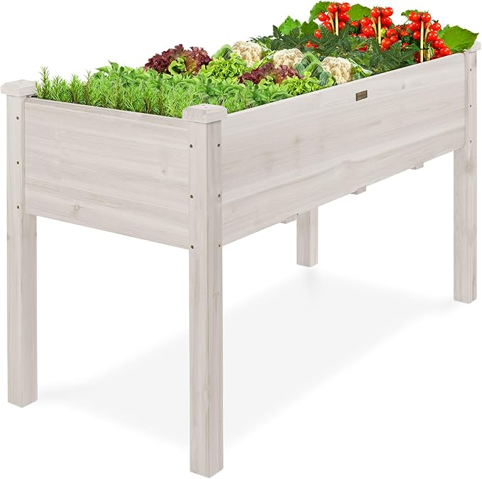 Best Choice Products 48x24x30in Raised Garden Bed Elevated Wood Planter Box Stand for Backyard Patio Balcony w/Bed Liner 200lb Capacity - White