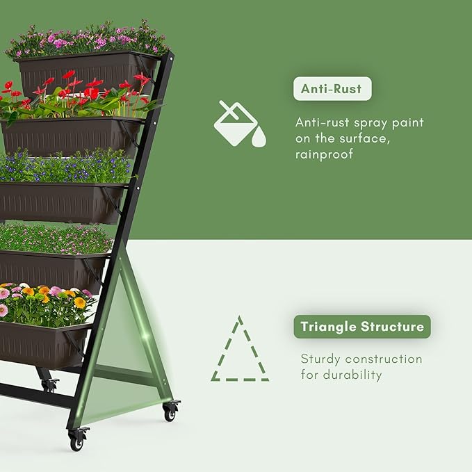 TOREVSIOR 5-Tier Vertical Raised Garden Bed Vertical Garden Planter with Water Drainage Elevated Garden Bed for Vegetables Flowers Herbs Indoor Outdoor