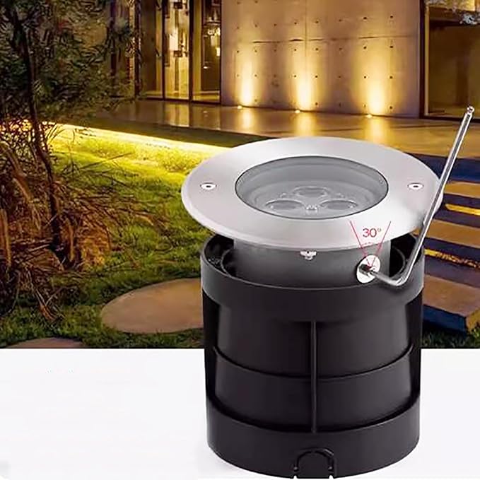 LED Buried Lights - Outdoor Landscape Lights 30° Adjustable Angle Spotlight IP67 Waterproof Round Recessed Polarized Ground Light Garden Patio Decorative Lighting Floor Lamp(White36W) (White 6W)