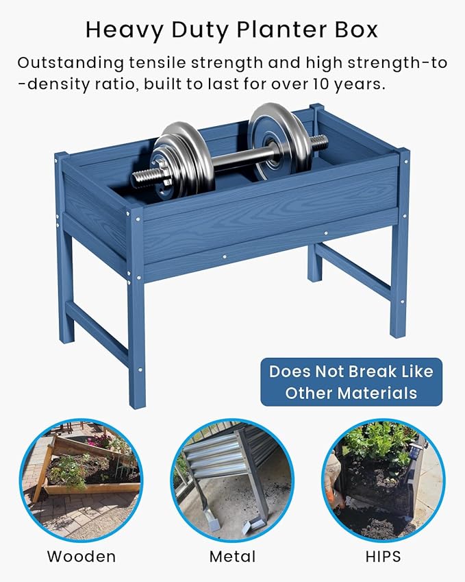 HDPE Raised Garden Bed with Legs Outdoor All-Weather Elevated Planter Box Raised Beds for Seeds Herb Flower Vegetable (Navy Blue)