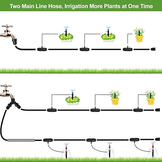 Drip Irrigation Kits 213 FT Mist Cooling Automatic Irrigation System for Outdoor Plants with Distribution Tubing Hose Garden Watering Sprinklers System for Yard Lawn Patio Greenhouse