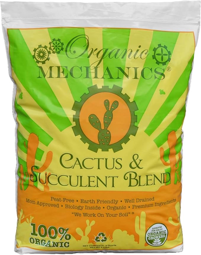 Organic Mechanics Cactus and Succulent Blend Potting Soil 8 qt – Well-Drained Organic Mix – Enhances Plant and Root Growth with Biochar Rice Hulls and Worm Castings