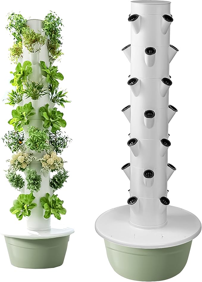 5/7/9-Tier Vertical Hydroponic Growing System - Space Saving Indoor Herb Garden Kit for 20-36 Plants Soilless Aeroponic Tower for Lettuce Basil Strawberries (Green 9-Level Garden)