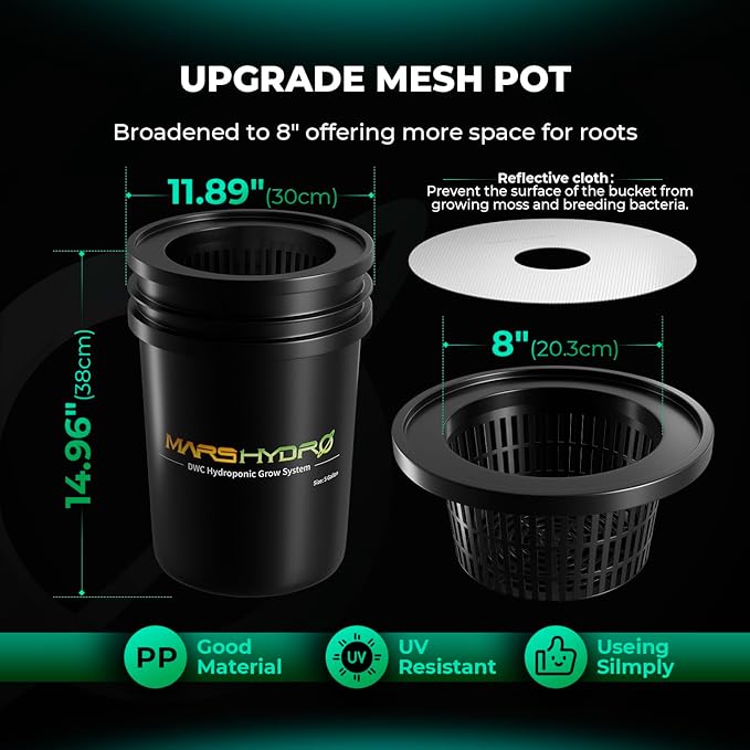 MARS HYDRO DWC Hydroponics Grow System Kit with Recirculating Top Drip 11W Air Pump Air Stone Hose &amp 4 Buckets 5 Gallon Deep Water Culture Indoor Hydroponic System