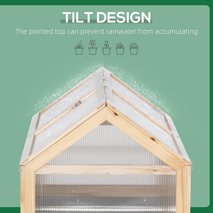 Raised Garden Bed with Polycarbonate Greenhouse Wooden GCold e Greenhouse Flower Planter Protection 48 x 24 x 32 Natural