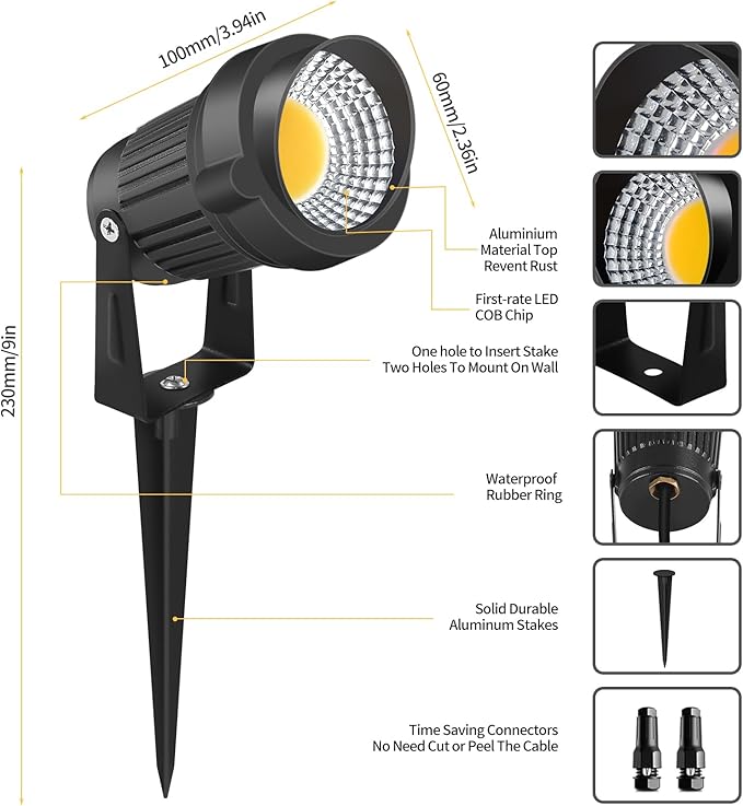 12W LED Landscape Lights Low Voltage 3000K Warm White 12V AC/DC Waterproof Outdoor Spotlights IP65 Garden Pathway Lights with 12 Spike Stands for Tree Garden Yard Pathway (12 Pack)
