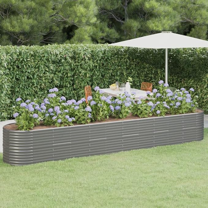 Large Oval Garden Raised Bed Grey Powder-Coated Steel Planter for Outdoor Plants 173.2 x 31.5 x 26.8 Rust-Resistant Ideal for Vegetables Flowers Herbs
